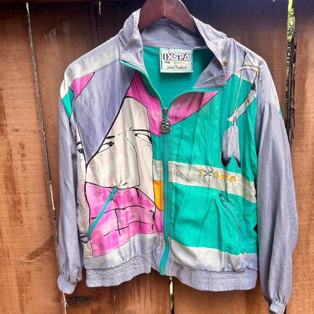 Vintage Jamie Sadock Ixspa 80s Abstract Print Windbreaker Jacket Size XS
